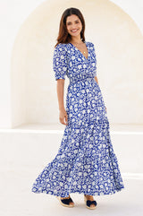 APPROVED * Billie Short Sleeve Organic Cotton Dress | Blue/White - Aspiga