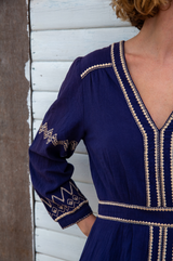 Jamila Embroidered Dress | Navy/Gold