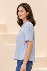 Vienna Cotton Short Sleeve Blouse | Sky Blue