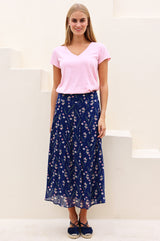 RHS Mira Printed Chiffon Skirt | Navy