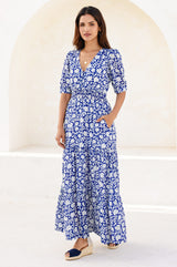 APPROVED * Billie Short Sleeve Organic Cotton Dress | Blue/White - Aspiga