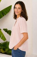 Vienna Cotton Short Sleeve Blouse | Blush