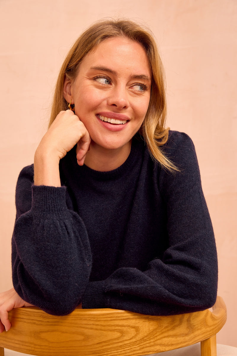Alpaca Blend Puff Sleeve Jumper | Navy