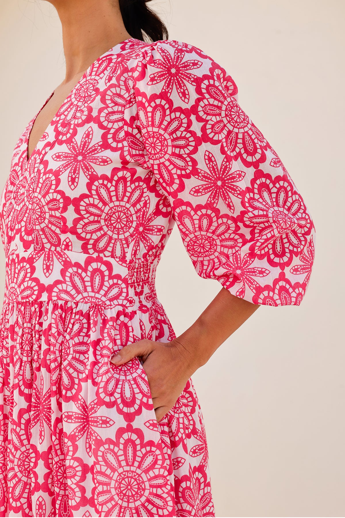 Aspiga Womens Sustainable Annie Maxi Organic Cotton Summer Wedding Guest  Evening Dress Floral Printed White Pink