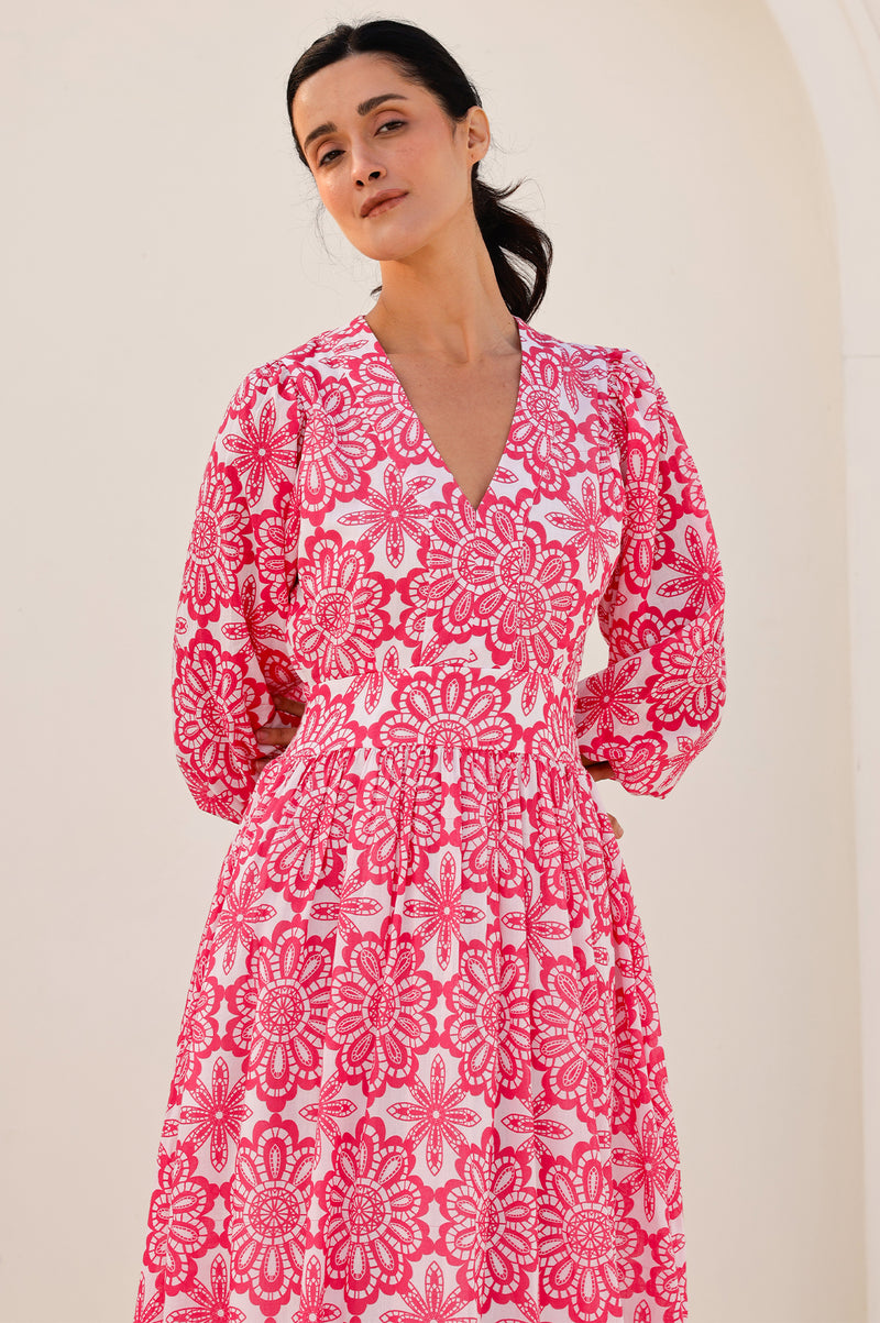 aspiga pink dress Aspiga Womens Sustainable Annie Maxi Organic Cotton Summer Wedding Guest Evening Dress Floral Printed White Pink