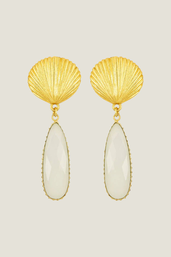 ASHIANA Tria Shell Earrings | Gold/White