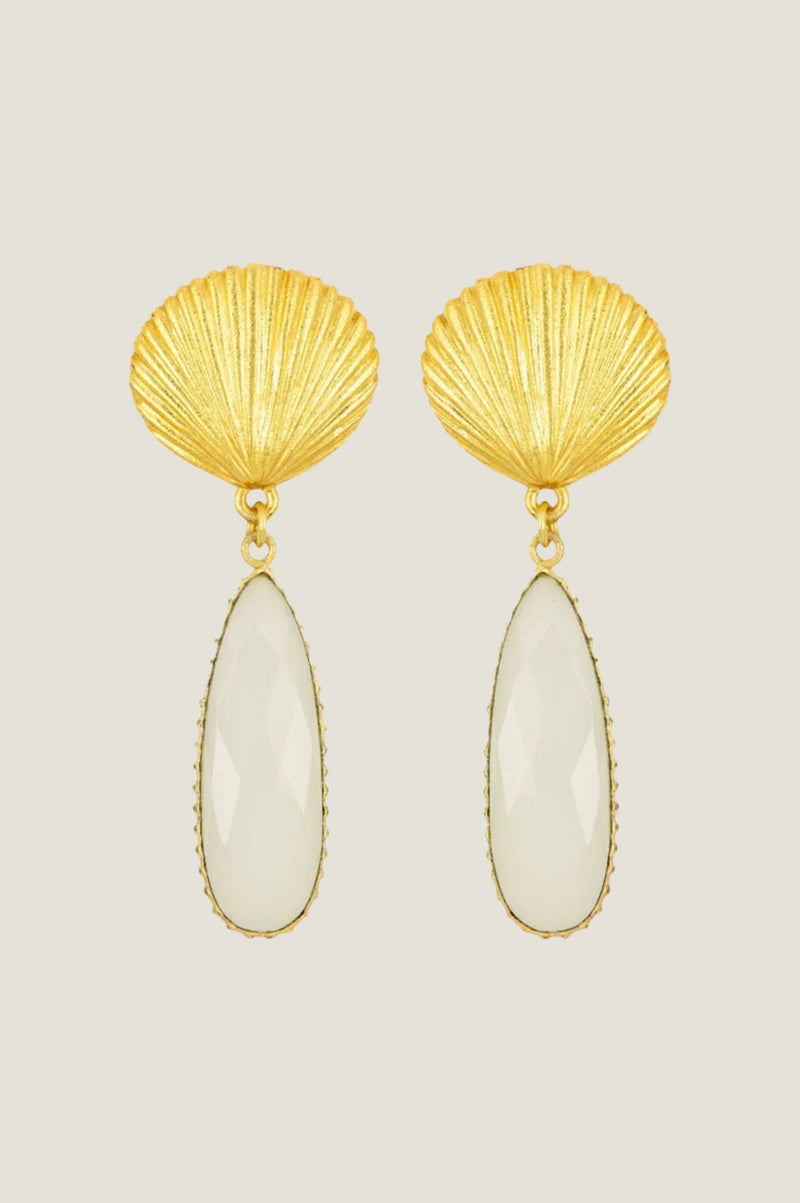 ASHIANA Tria Shell Earrings | Gold/White