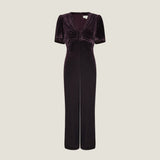 Anais Velvet V-Neck Jumpsuit | Aubergine