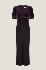 Anais Velvet V-Neck Jumpsuit | Aubergine
