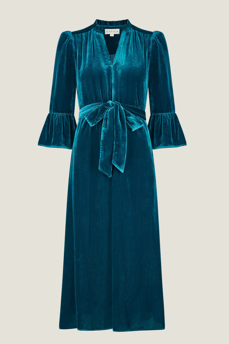 Aspiga Ladies Sustainable Astrid Velvet Dress Teal Winter Occasion Event Aspiga Ladies Sustainable Astrid Velvet Dress Teal Winter Occasion Event