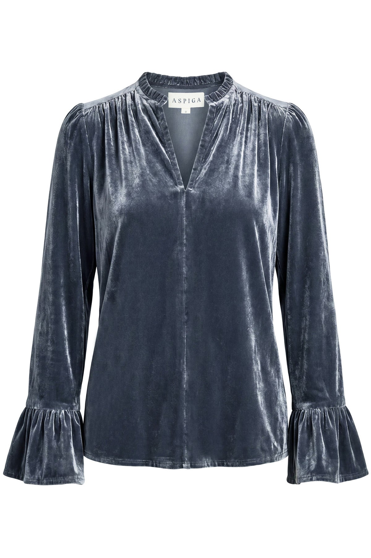 Aspiga, Sustainable Womens Astrid Velvet V-Neck Top, Grey/Blue