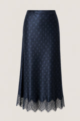 Satin Jacquard Spot Slip Skirt | Navy