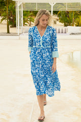 Hayden Block Print Dress | Japanese Cobalt