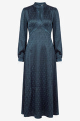 Satin Jacquard Spot Dress | Navy
