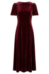 Velvet Scoop Back Dress | Wine Red