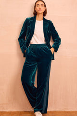 Asha Velvet Single Breasted Blazer | Teal
