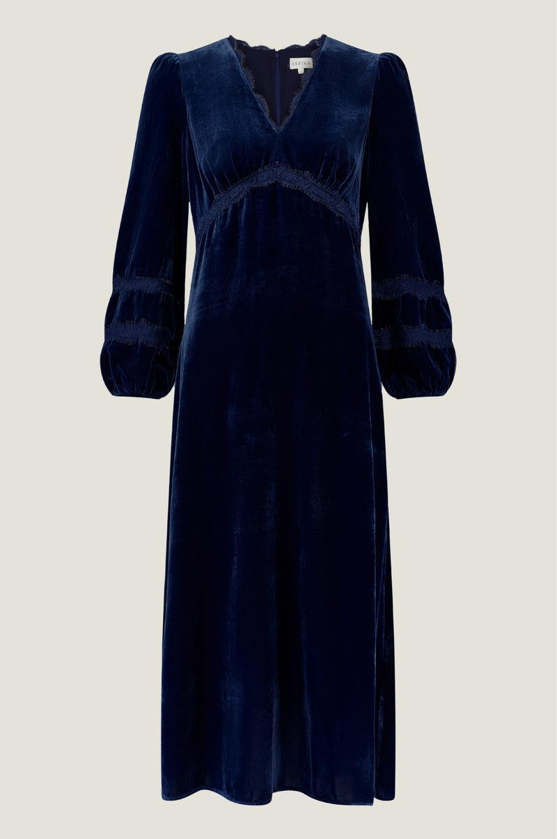 Lorna Velvet Lace Dress | Navy