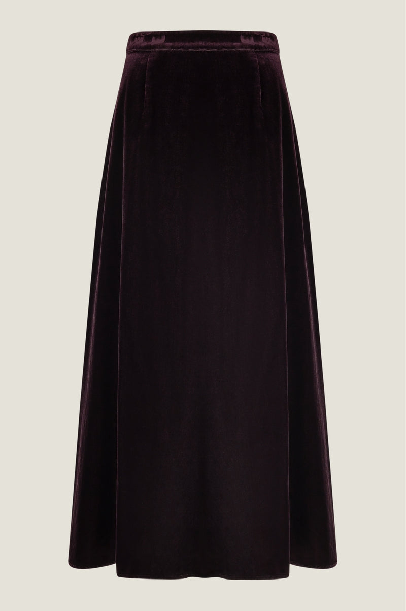 Velvet Midi Skirt | Aubergine