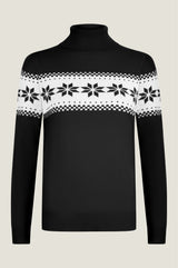 Merino Wool Snowflake Fairisle Polo Neck Jumper | Black/Cream