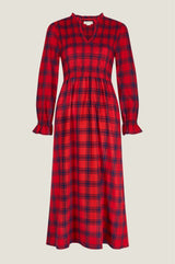 Laura Brushed Cotton Checked Dress | Red Check