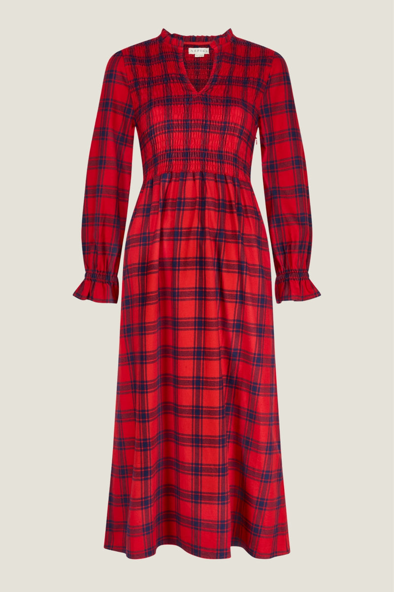 Laura Brushed Cotton Checked Dress | Red Check