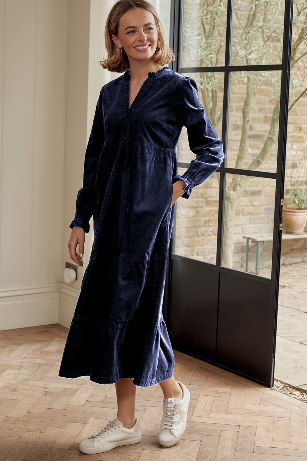 Aspiga Ladies Sustainable Liv Corduroy Organic Cotton Midi Dress Ink Blue