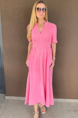 Esha Organic Cotton Cheesecloth Dress | Pink