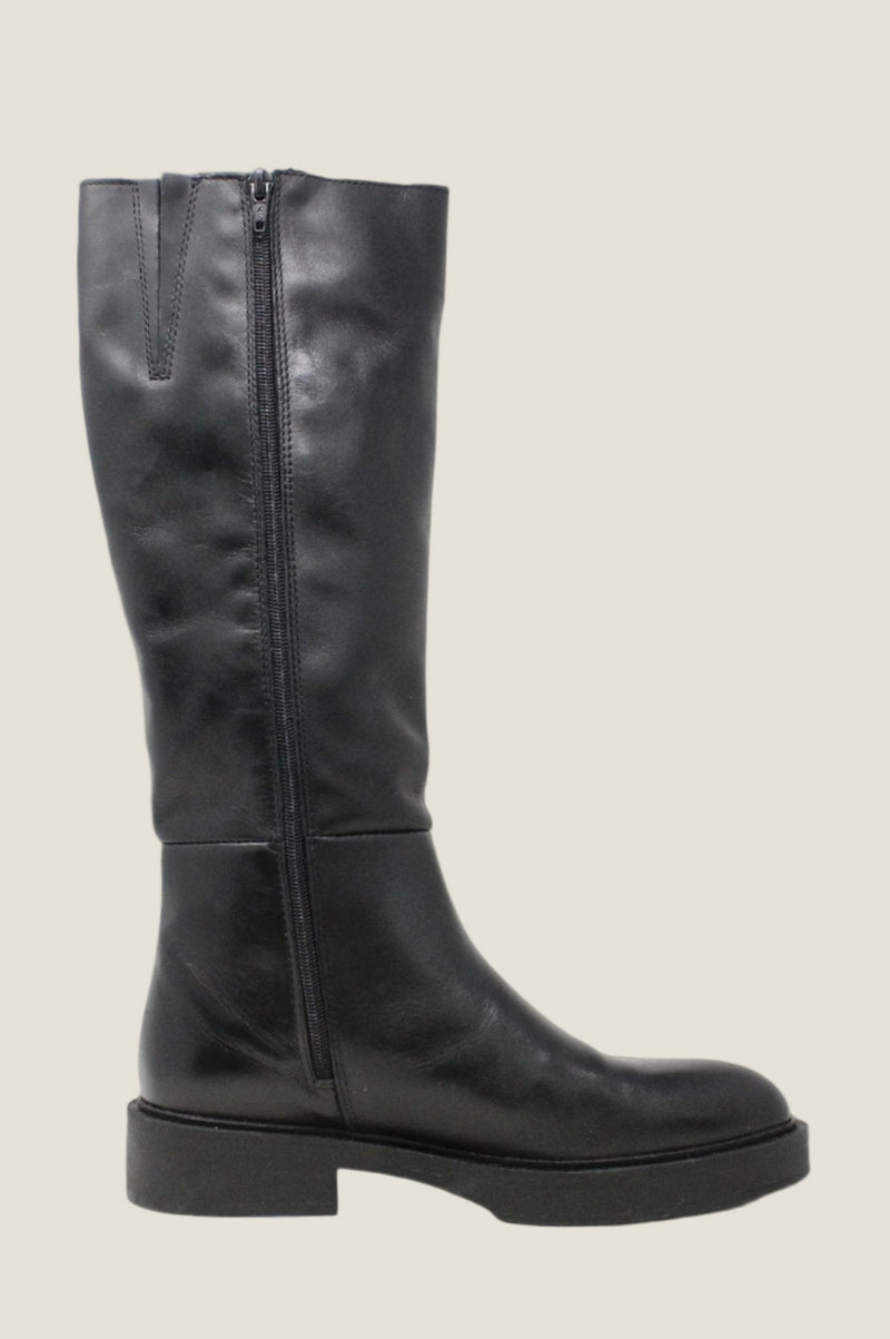 ALPE Leather Knee High Flat Boots | Black