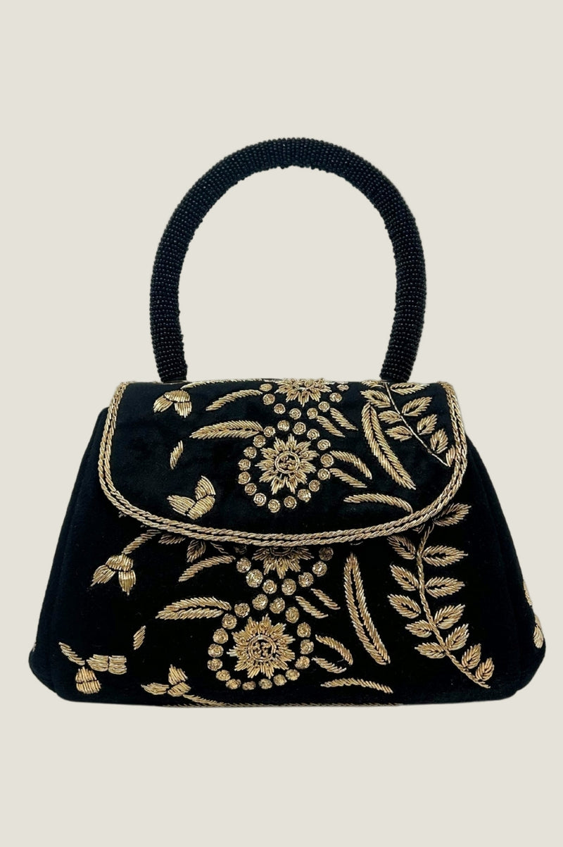 Embroidered Handbag | Black/Gold