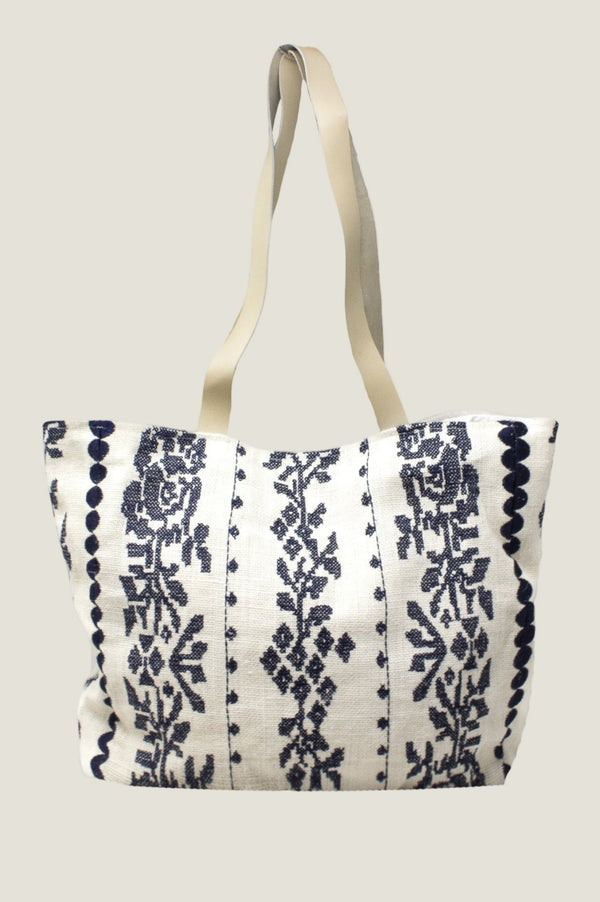 Paros Jute Bag | White/Navy