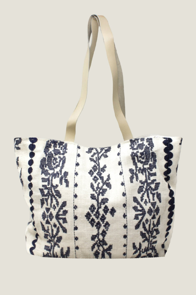 Paros Jute Bag | White/Navy