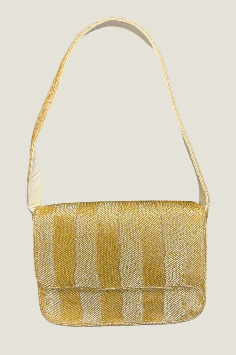 Beaded Strap Handbag | Chevron Gold