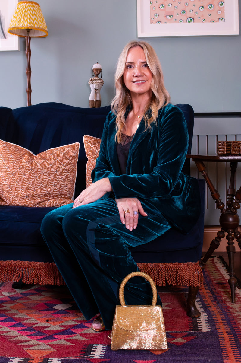 Velvet Side Stripe Trousers | Teal