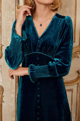 Sally Anne Velvet Long Sleeve Dress | Teal