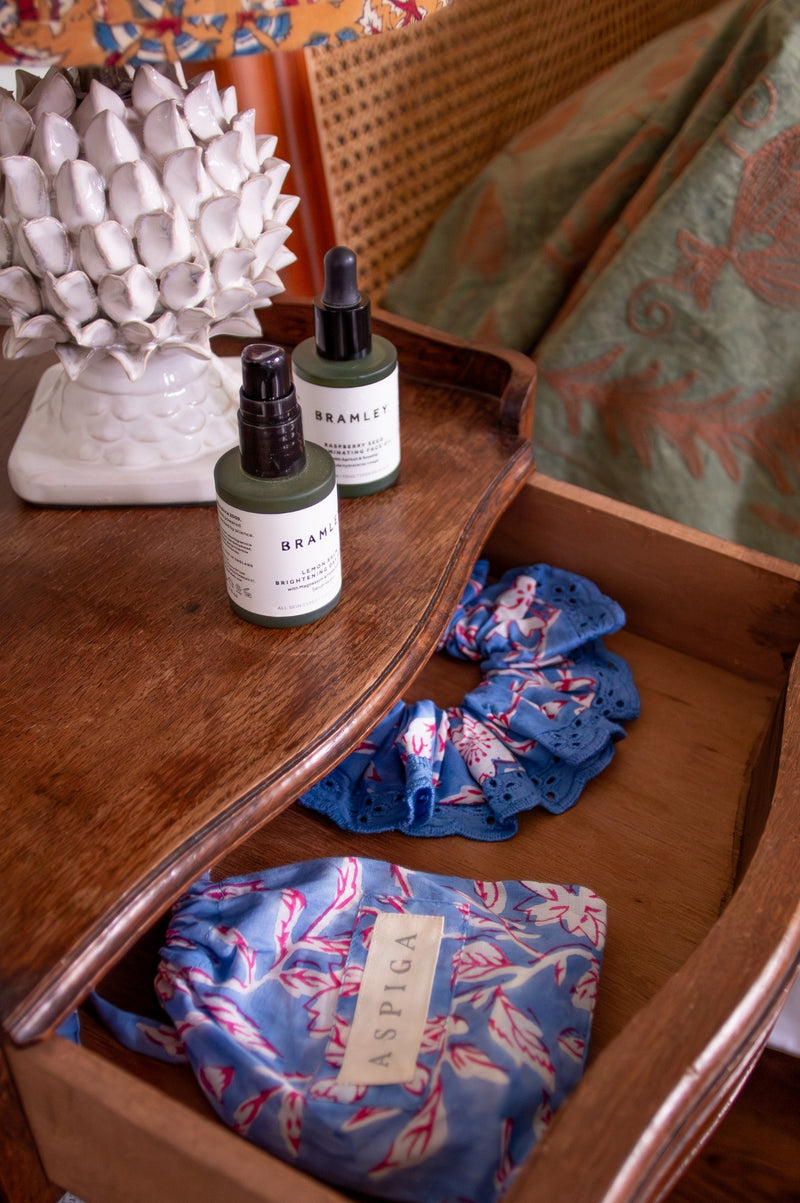 Block Print Face Pads | Japanese Flower Marina Blue