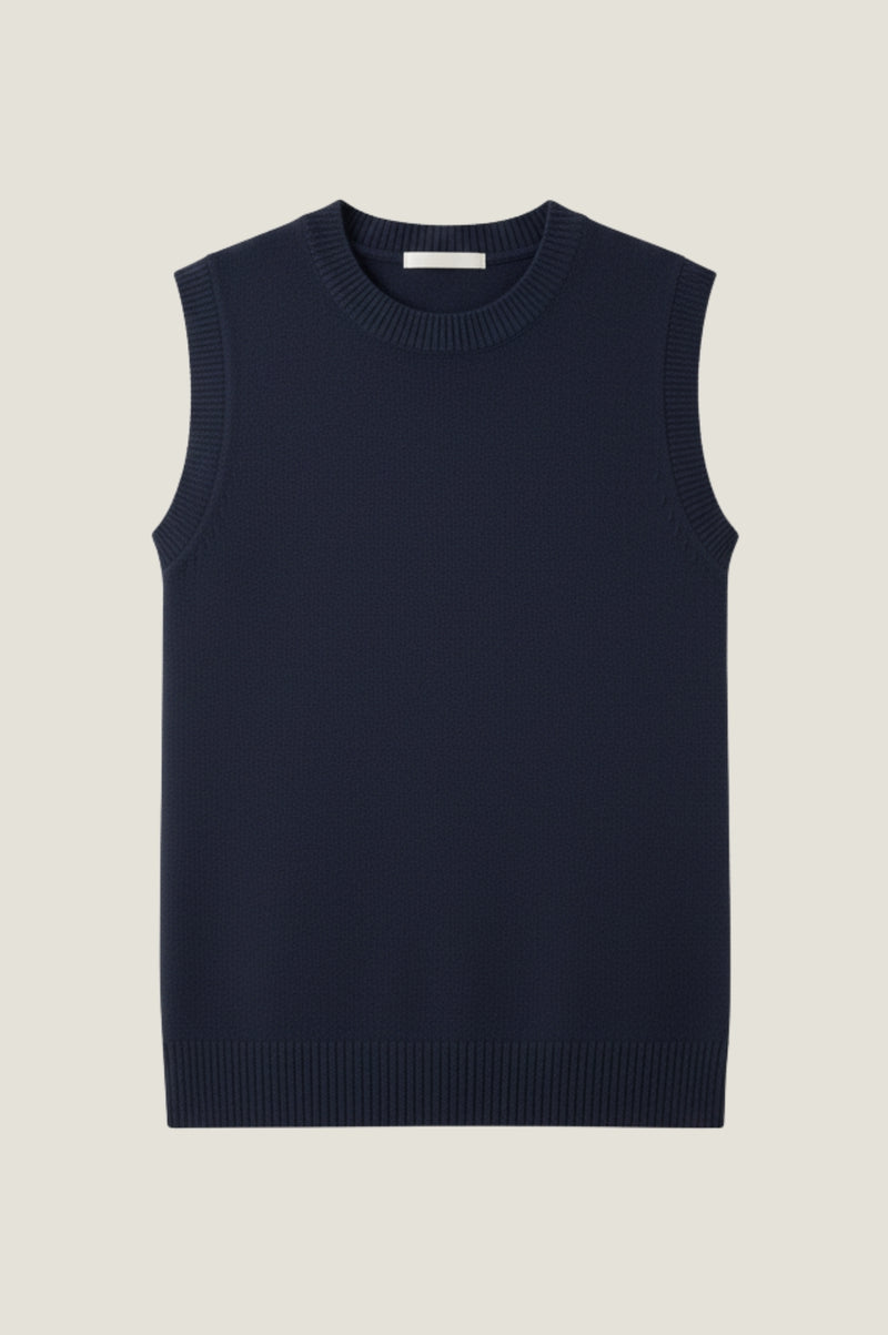 Merino Wool Knitted Short Tank | Navy