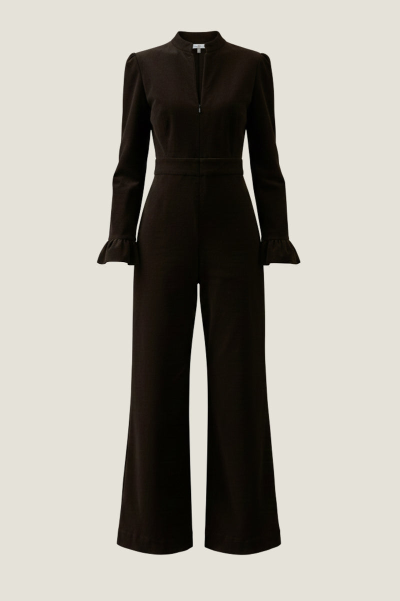 Zip Front Stretch Corduroy Jumpsuit | Chocolate