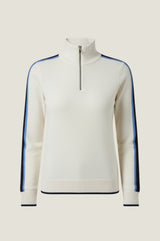 Merino Wool Overarm Stripe Quarter Zip Jumper | Cream/Navy/Blue