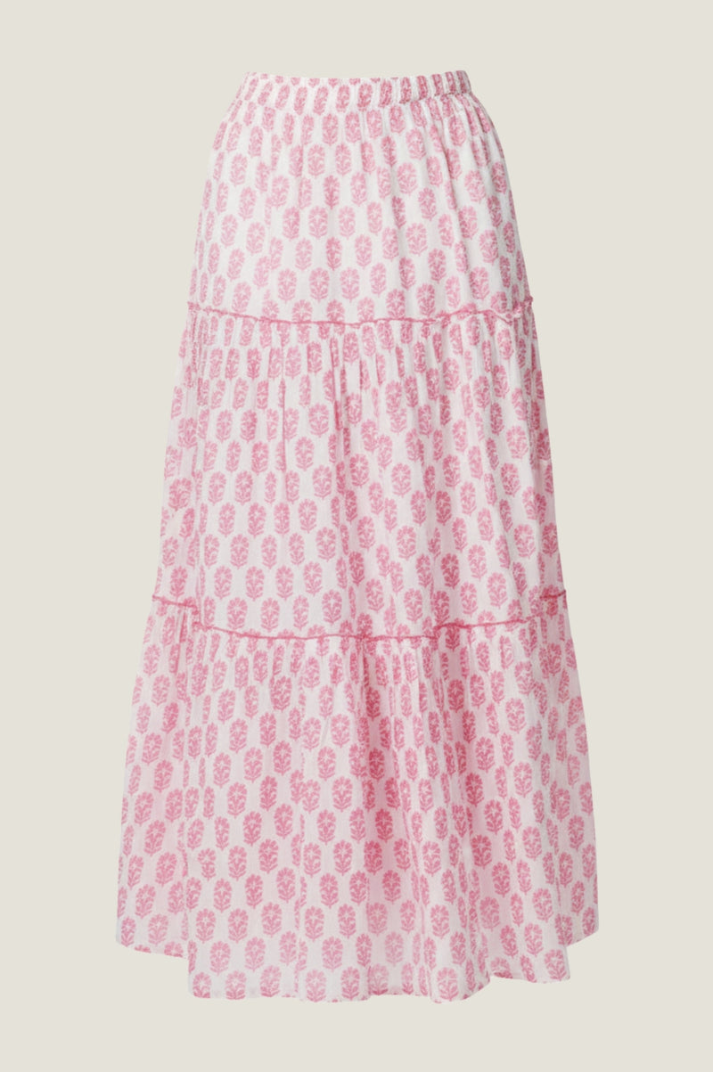 Bea Printed Organic Cotton Skirt | Geranium White/Pink