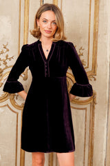 Elsie Velvet Short Dress | Aubergine