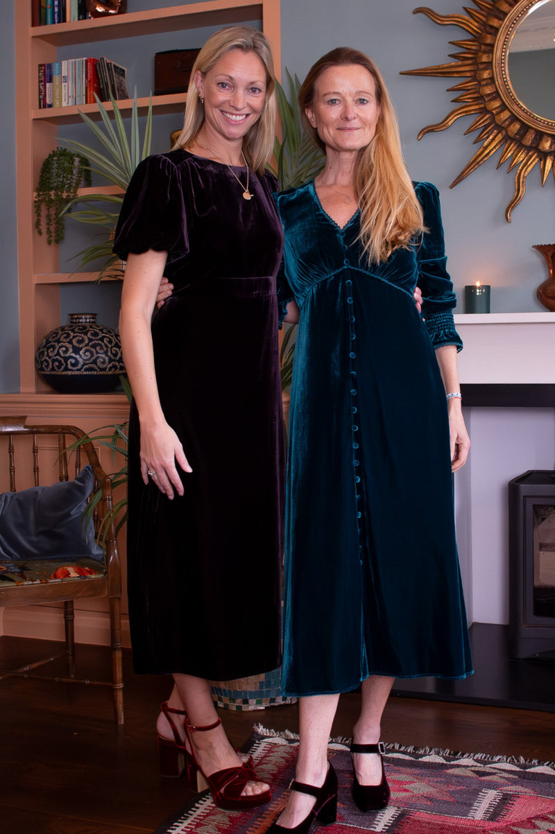 Dulcie Velvet Puff Sleeve Dress | Aubergine