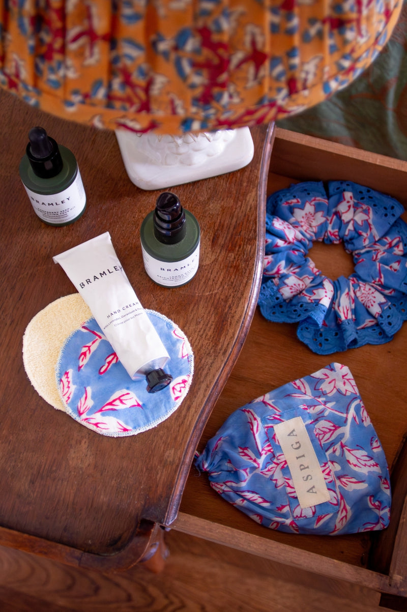 Block Print Face Pads | Japanese Flower Marina Blue