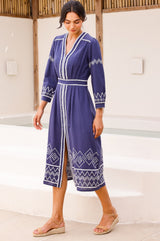 Jamila Embroidered Dress | Navy/White