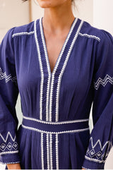 Jamila Embroidered Dress | Navy/White