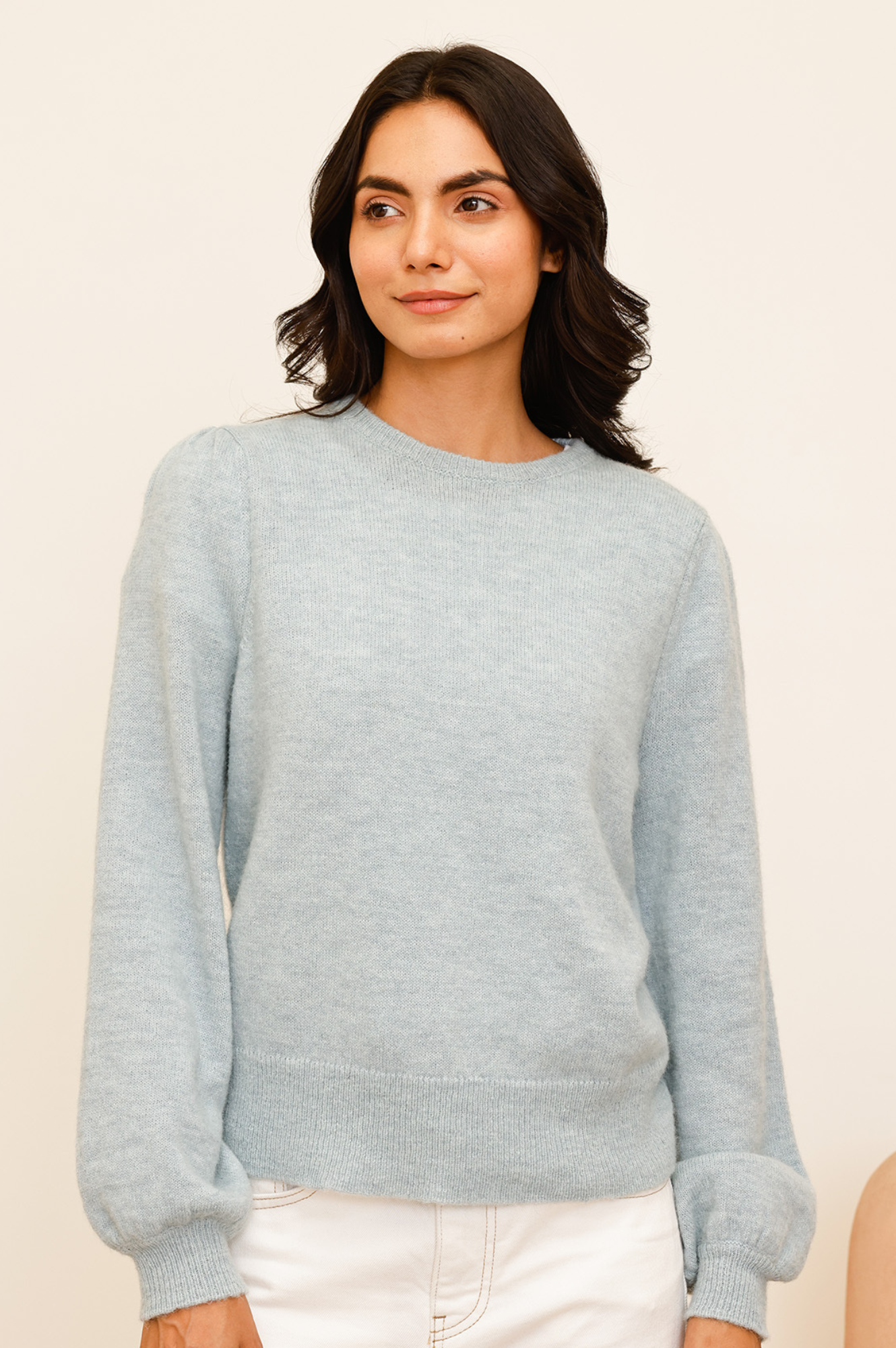 Aspiga Womens Alpaca Blend Puff Sleeve Wool Mix Jumper Dusty Blue