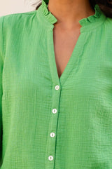 Mina Organic Cotton Cheesecloth Blouse | Green