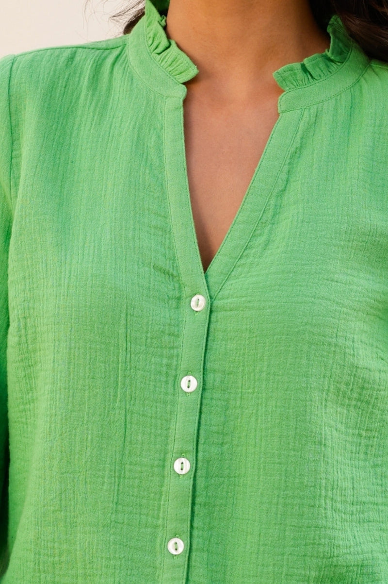 Mina Organic Cotton Cheesecloth Blouse | Green