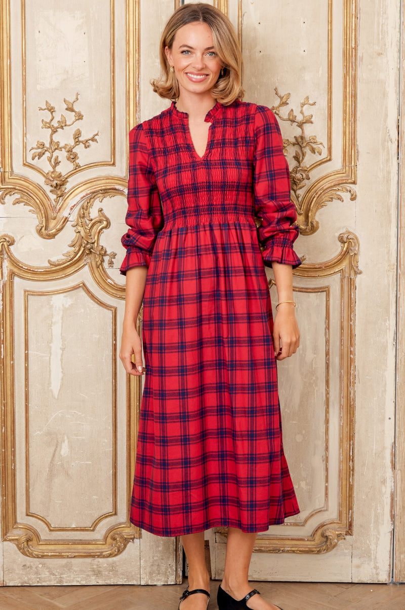 Aspiga Womens Laura Brushed Cotton Checked Dress Red Tartan Style