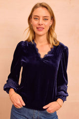 Claudette Velvet Lace Blouse | Navy