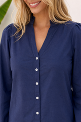 Notch Neck Cotton Poplin Blouse | Navy